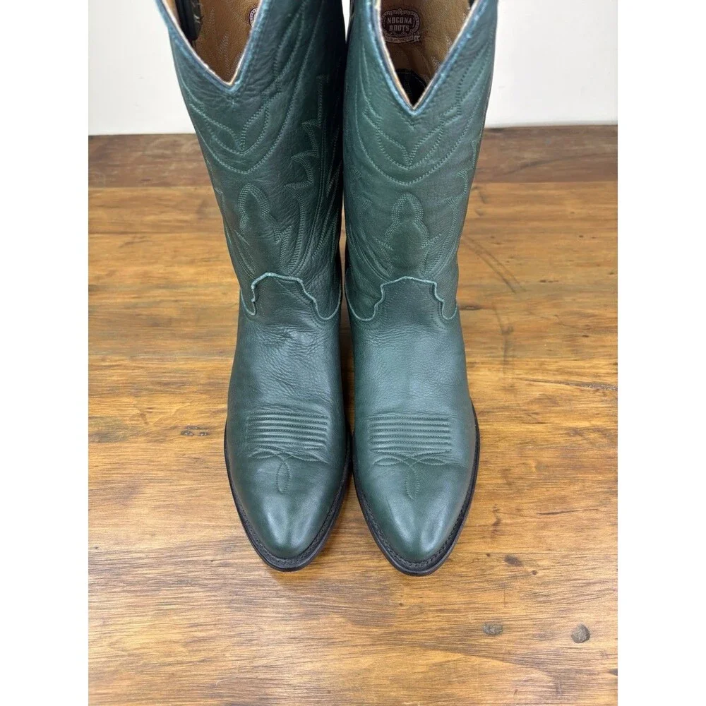 Rare Vintage Nocona Emerald Green Leather Cowboy Boots 9.5D Western Pull On USA